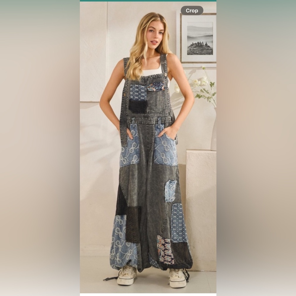 #183-59 New Oli & Hali New Blue and Gray Patchwork Overalls